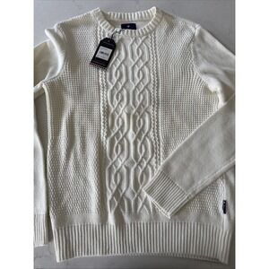 Ben Sherman Mens S Sweater Ivory Knit Long Sleeve Fisherman Cable Knit Chunky
